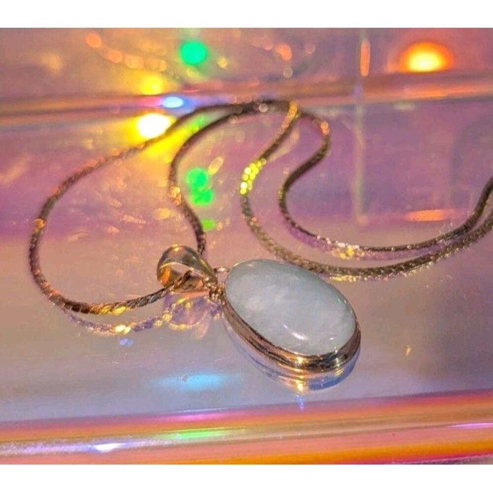 925 Sterling Silver Pale Blue Cabochon Necklace Possible Milky Aquamarine